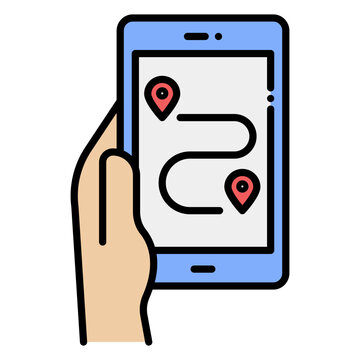 Hand Holding Phone with Navigation App Showing Route