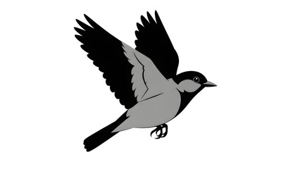 Fototapeta premium Black and gray bird in flight isolated on white background