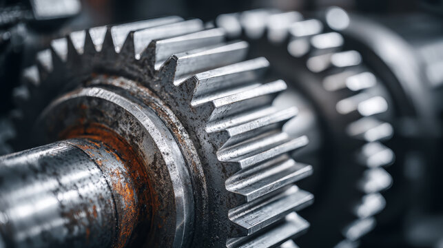 Industrial gear metal gear steel gear cogwheel machinery closeup engineering industry technology mechanical gear precision focus detail