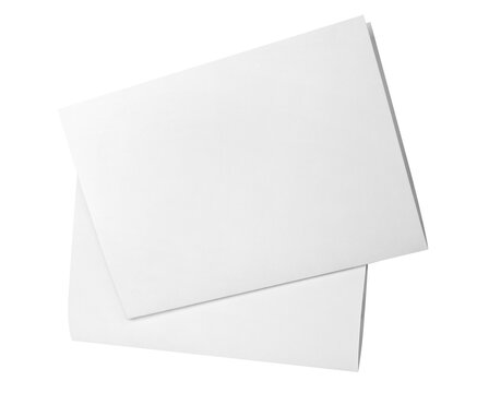 Two blank folded paper sheets, isolated on cutout transparent background