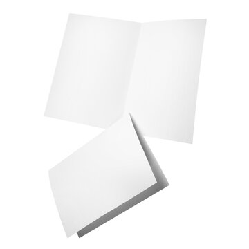 Set of blank folded paper sheets, isolated on cutout transparent background