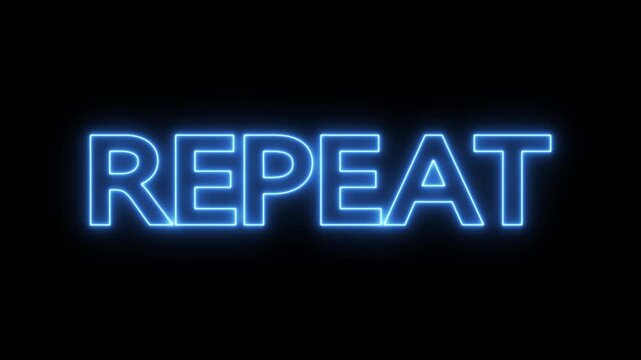Animated glowing flickering neon inscription repeat. neon REPEAT text animation