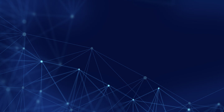 Blue Digital Network Background with Connected Nodes and Lines for Technology Data Communication Design