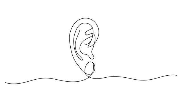Minimalist one line drawing of a human ear. Continuous line style. Hand drawn. Line art. Vector design. illustration