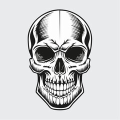 Obraz premium Vintage black and white skull illustration, detailed engraving style, high contrast vector