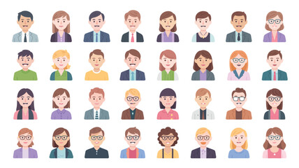 Fototapeta premium Diverse Flat Design Cartoon Avatars Of People Smiling And Looking Directly For Business And Communication Concepts