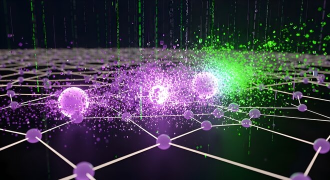Abstract Network Data Flow with Glowing Particles and Digital Rain