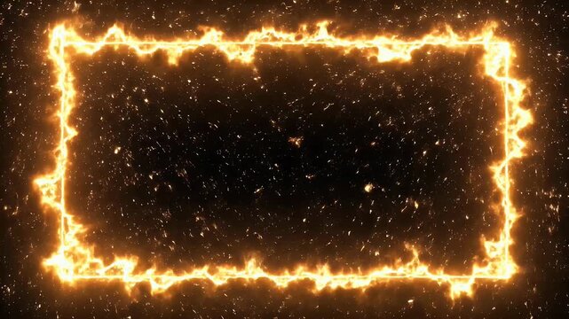 A vibrant, fiery frame of animated flames illuminates a dark background, creating a dynamic and intense visual effect.