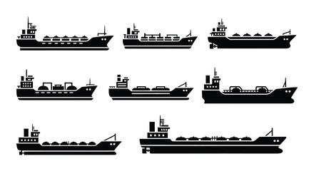 Collection of black silhouette ship and vessel icons in various styles © Nayem