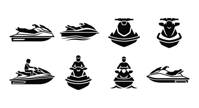 Black silhouette icons depicting various jet ski and rider positions
