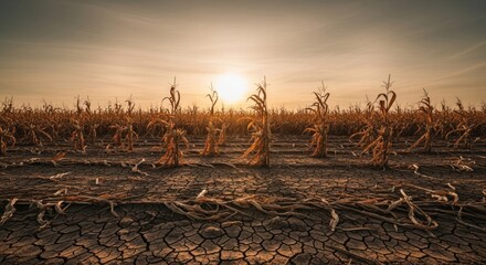 Obraz premium Parched Earth A Cornfield Struggles Under the Scorching Sun.