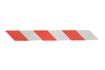 Fototapeta premium Red and white striped warning tape isolated on transparent background. Hazard barrier tape for safety marking and construction zone restriction. Industrial security sign for danger prevention.