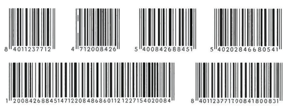 Set Of Six Different Barcodes With Numbers product code