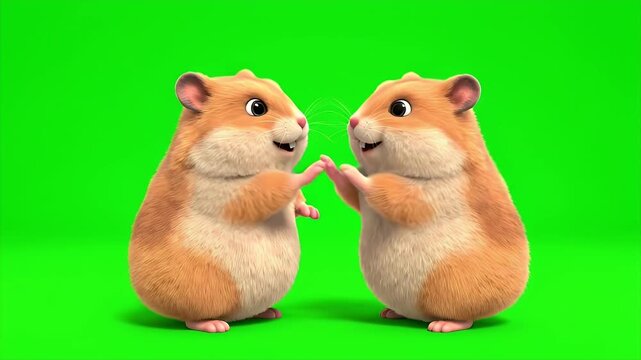 Adorable Animated Hamster Character Waving Paw Against A Vibrant Green Screen Background With Soft Lighting Capturing A Joyful