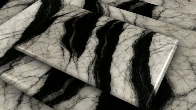 Panda White Marble Tiles with Unique Rotation and Looped Background for Elite Luxury Design and Abstract Motion Graphics showing High Contrast Stone
