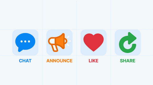 Social media icons for communication and sharing.