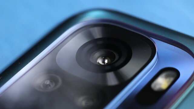 Macro close up of a smartphone camera lens on back
