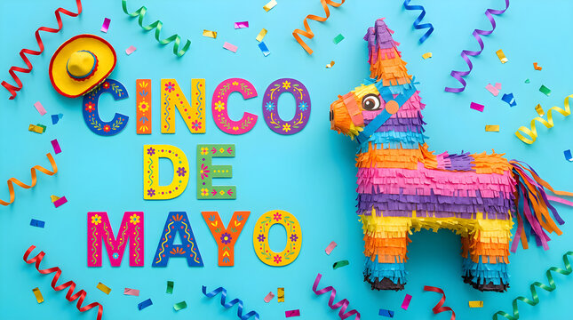 Vibrant Cinco de Mayo celebration with colorful donkey pi&ntilde;ata