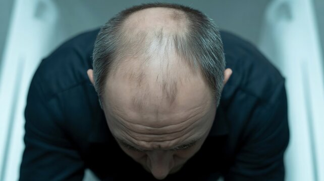 Sad man, depressed person, emotional face, balding middle-aged man, worried expression