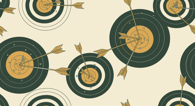 Bullseye targets with arrows shot.