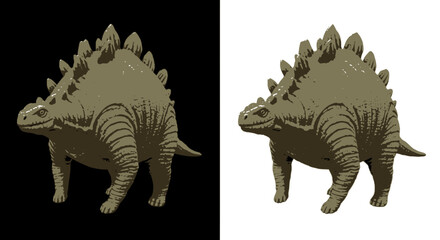 Fototapeta premium Stegosaurus dinosaur illustration detailed rough texture design Jurassic era reptile with plates isolated on split black and white background