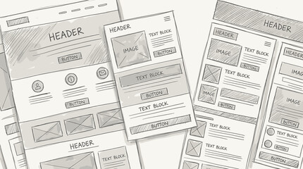 Obraz premium Website wireframe sketches showcasing layout and design elements for digital interface development