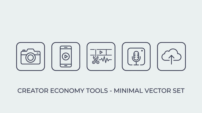 Minimal vector icons representing essential digital tools for content creators and online businesses in the evolving digital economy