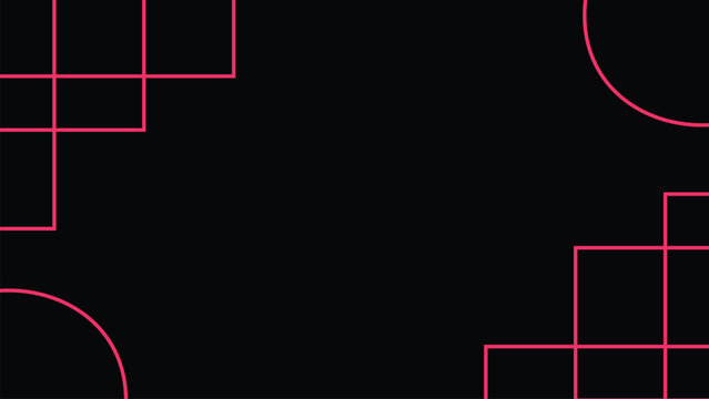 Minimalist geometric red line abstract background with modern grid squares and semicircle shapes on dark black texture design