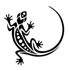 Obraz premium Polynesian Maori Gecko Lizard Tribal Tattoo PNG Transparent Background. Stylized ethnic ornament with bold black shapes and traditional patterns inspired by oceanic tribal art. 
