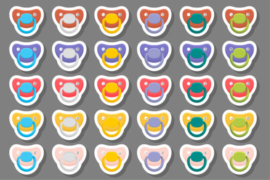 Big colored set baby pacifiers, dummy with rubber nipple