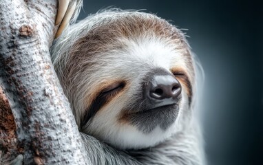 Fototapeta premium Sleepy Sloth with Crooked Crown Hanging from Branch