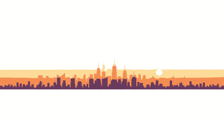Obraz premium Vibrant city skyline silhouetted against a warm sunset, with a minimalist, stylized aesthetic