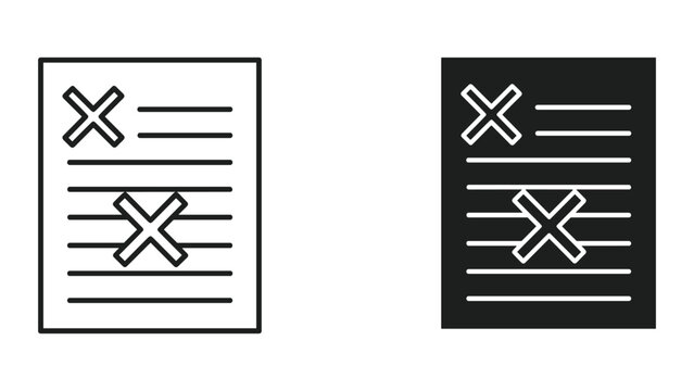 Vector icons of rejected documents on white and black backgrounds