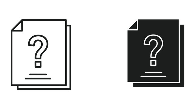 Question mark icon on document pages in black and white