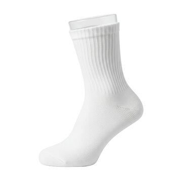 transparent cotton crew sock displaying medium-gauge ribbing, defined contours, and clean cuff edge on an invisible form, isolated against a transparent background, premium material integrity