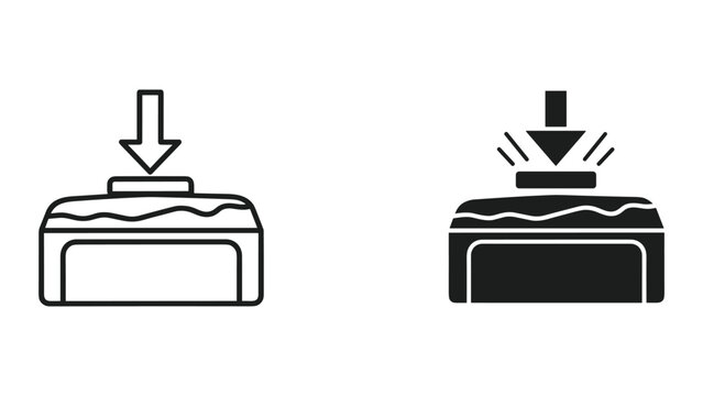 Black and white icons of printer with download symbols on top