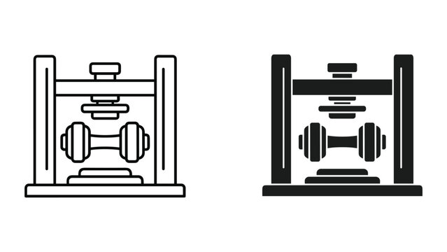 Vector illustration of weight rack with dumbbell and plates in black and white