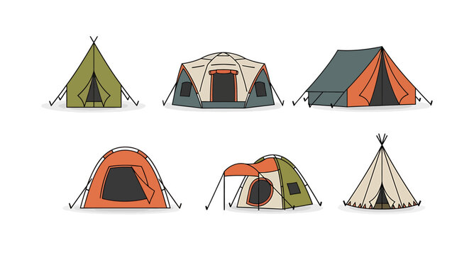 Collection of various camping tents.