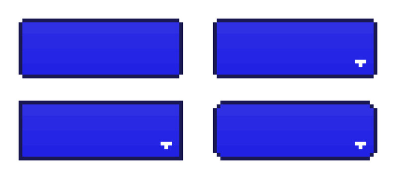 8-bit pixel art blue retro game dialogue box set