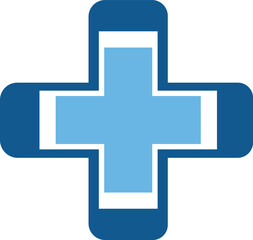 Obraz premium Blue Medical Cross Icon – Modern Healthcare Symbol Vector Design