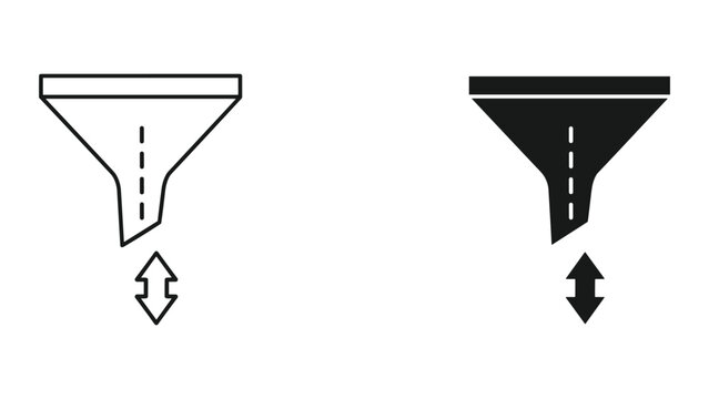 Black and white funnel icons with arrows on white background