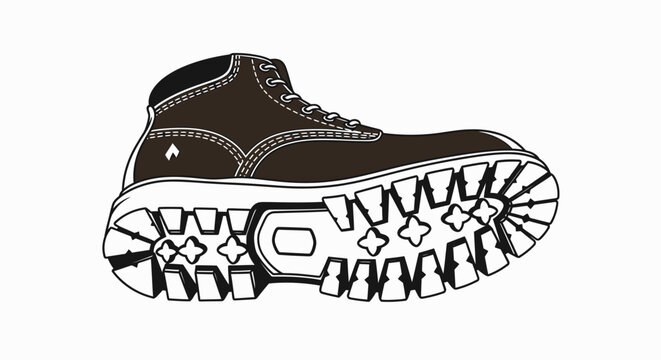 Detailed Illustration of a Sturdy Black and White Work Boot.