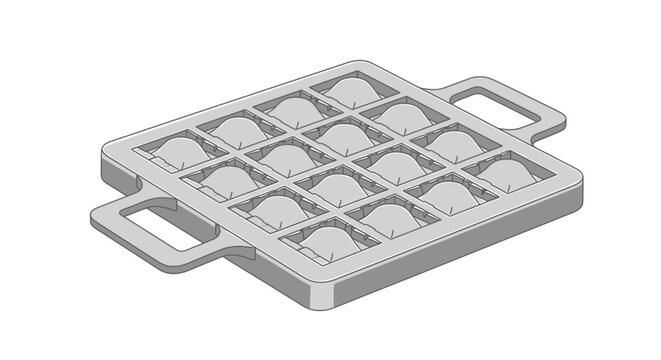 Detailed Illustration of a Takoyaki Pan with Sixteen Cooking Wells.