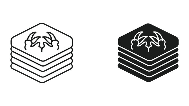 Black and white icons of stack of square plates with leaf design on top