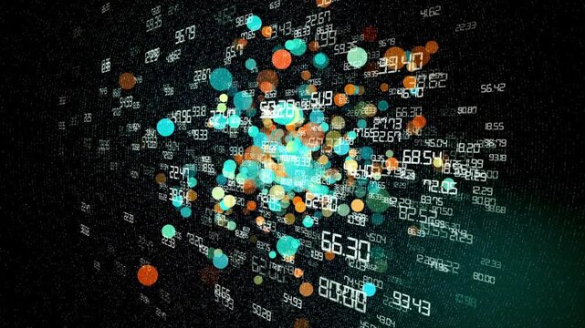 Futuristic coding, digital data visualization, tech background, colorful numbers