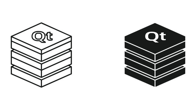Black and white line icons of qt stacks isolated on white background