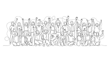 Naklejka premium Diverse group of people celebrating together. Continuous line style. Hand drawn. Line art. Vector design. illustration