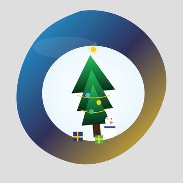 A festive christmas tree with presents and a snowman in a circle
