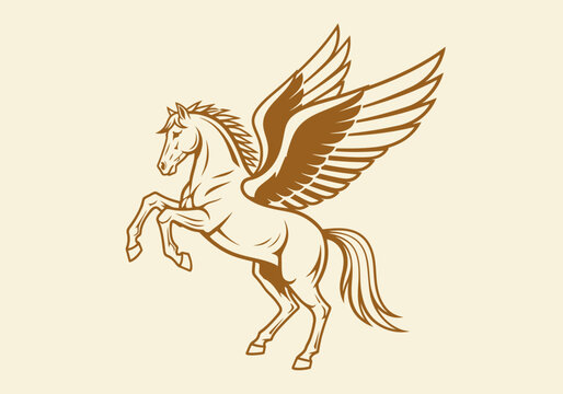 Pegasus Mythical Winged Horse Rearing Illustration - Vintage Style Golden Heraldry Logo Vector for Brand Identity and Fantasy Design