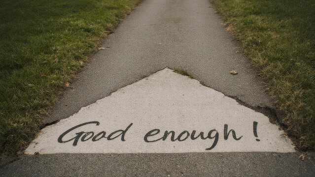 Path labeled good enough representing reduced standards acceptance and minimal expectations within political governance systems
